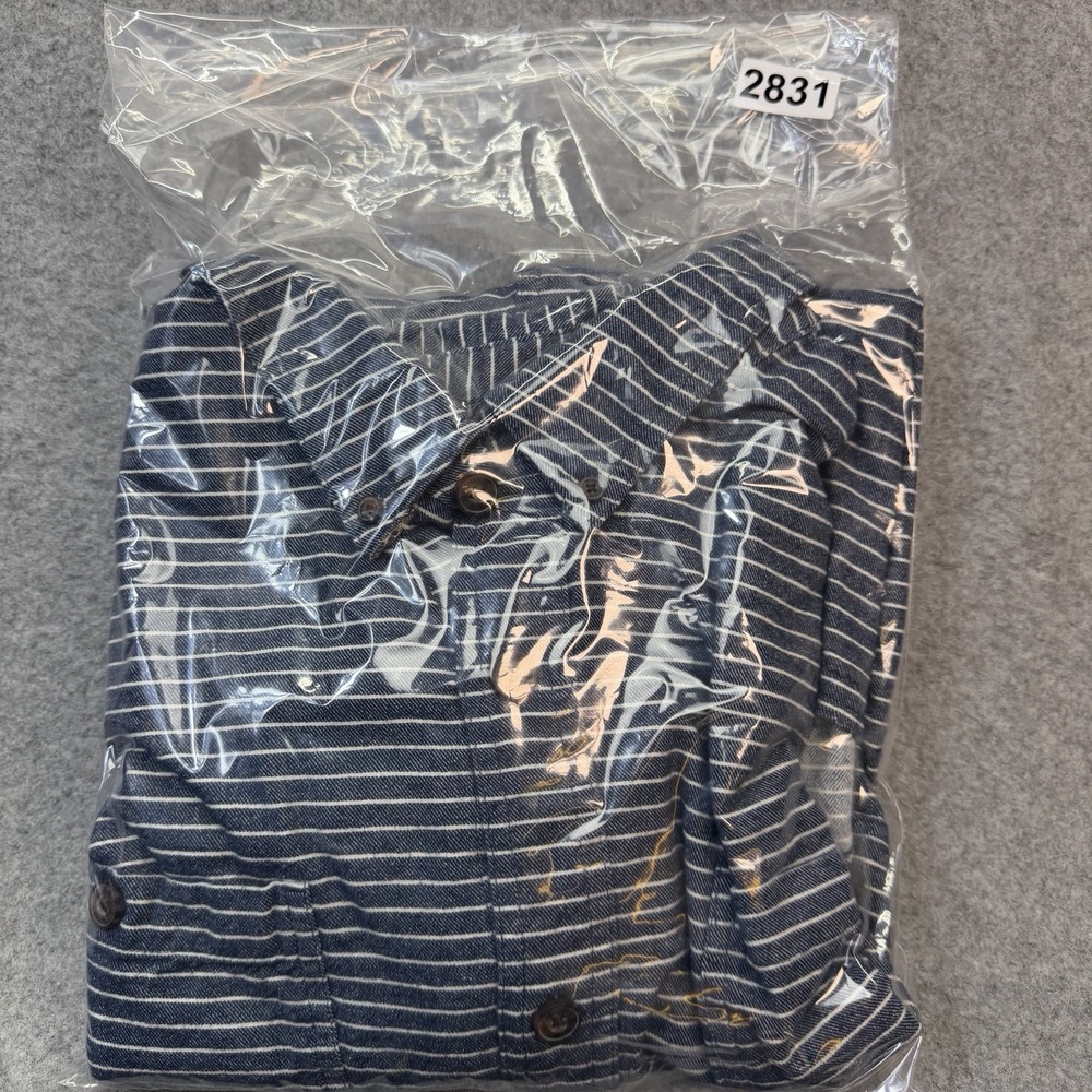 Duluth Trading Mens 2XL Relaxed Fit Striped Long Sleeve Button Shirt Blue Work - Picture 7 of 7